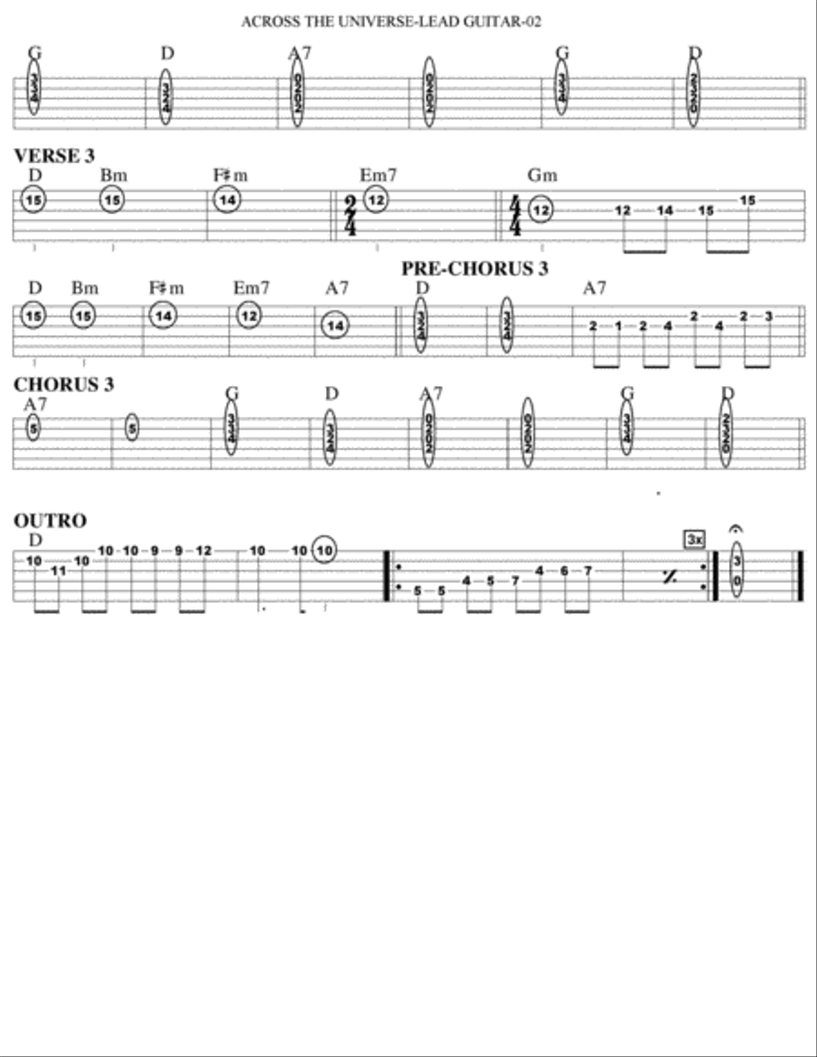 Across The Universe Guitar Tablature scores gallery preview page 2
