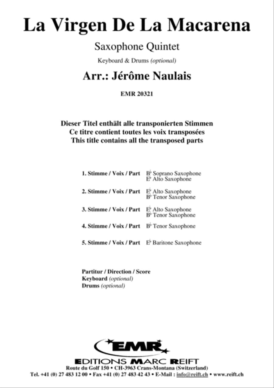 La Virgen De La Macarena Saxophone Quintet scores gallery preview page 2