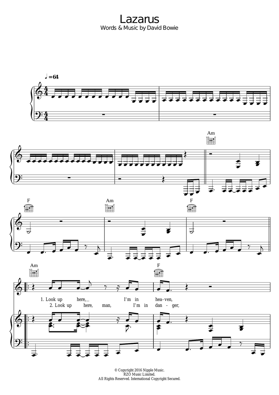 Lazarus Piano, Vocal, Guitar scores gallery preview page 1