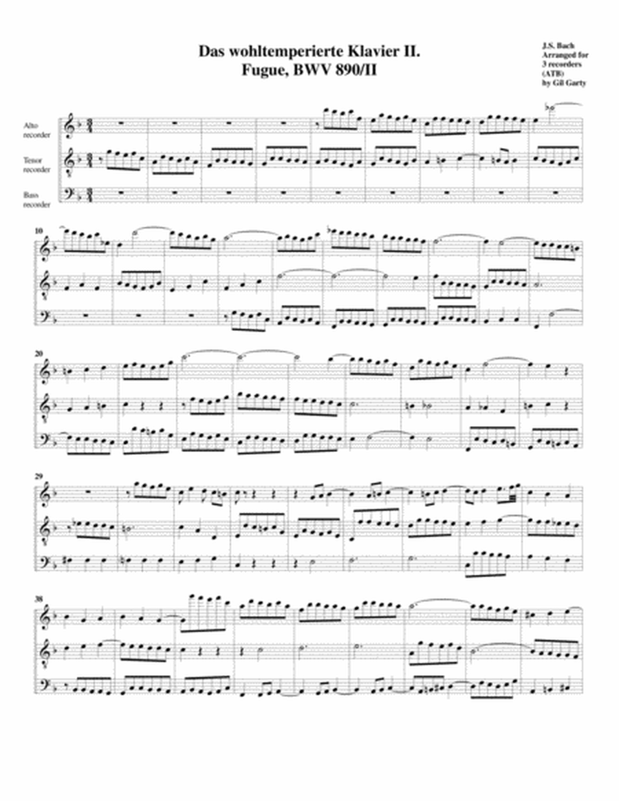 Fugue from Das wohltemperierte Klavier II, BWV 890/II (arrangement for 3 recorders)
