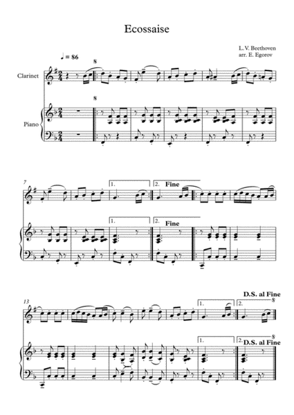 Ecossaise, Ludwig Van Beethoven, For Clarinet & Piano image number null