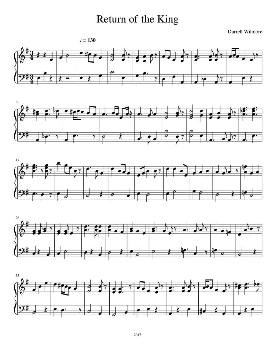 Return of the King Return of the King Piano Solo scores gallery preview page 1