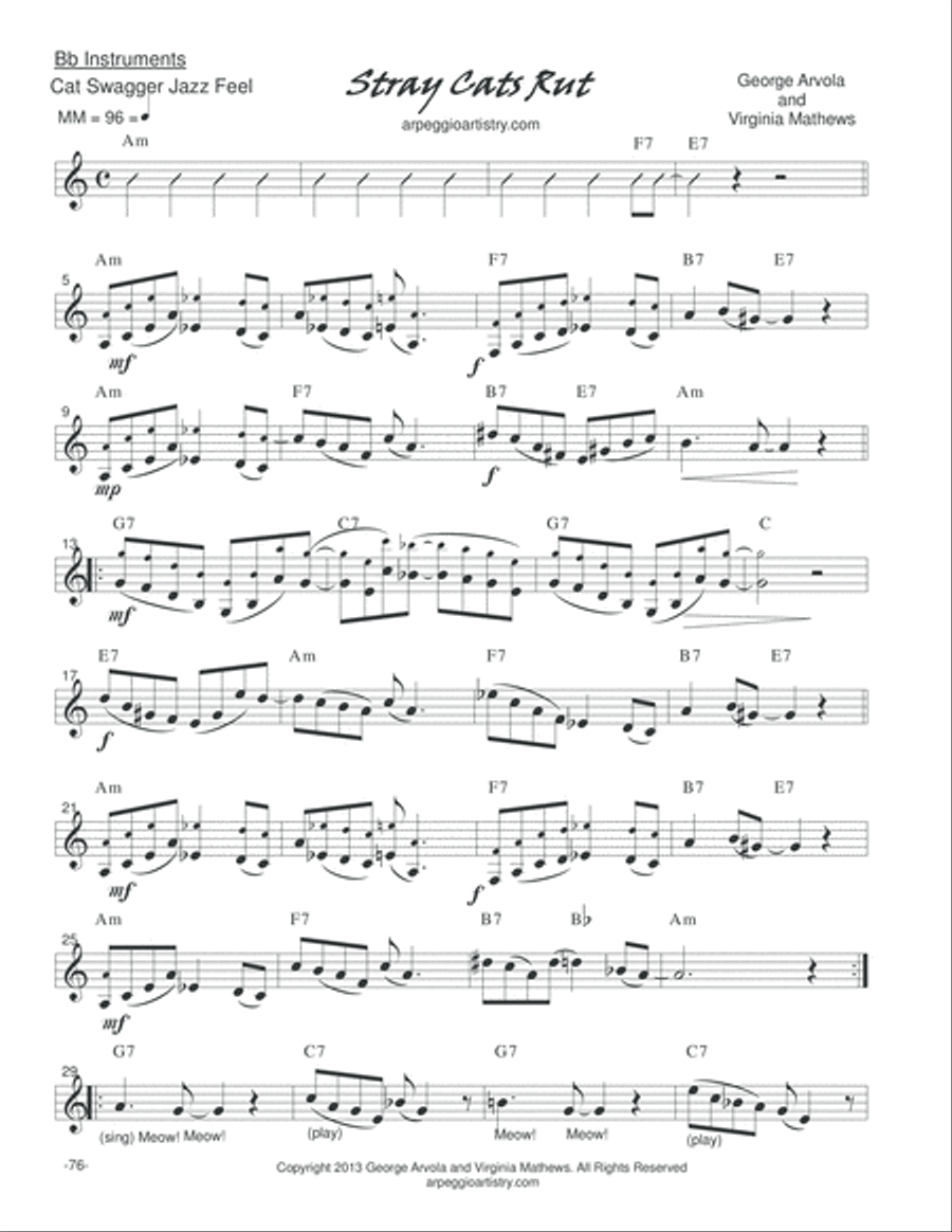 Stray Cats Rut for clarinet and tenor saxophone. Jazz Ensemble scores gallery preview page 2