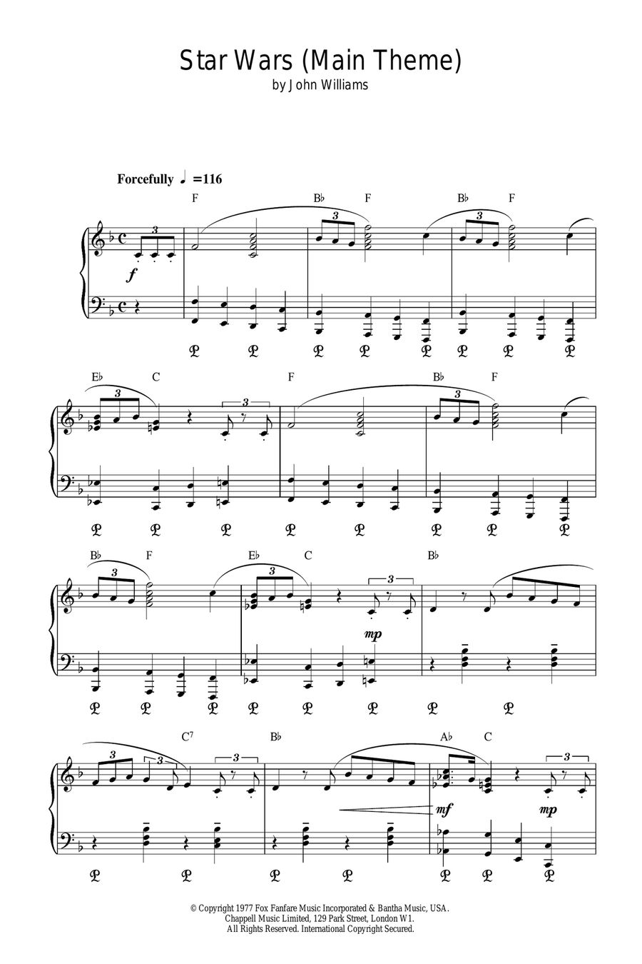 Star Wars (Main Theme) Piano Solo scores gallery preview page 1