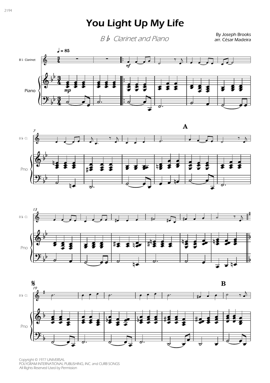 You Light Up My Life You Light Up My Life B-Flat Clarinet scores gallery preview page 3