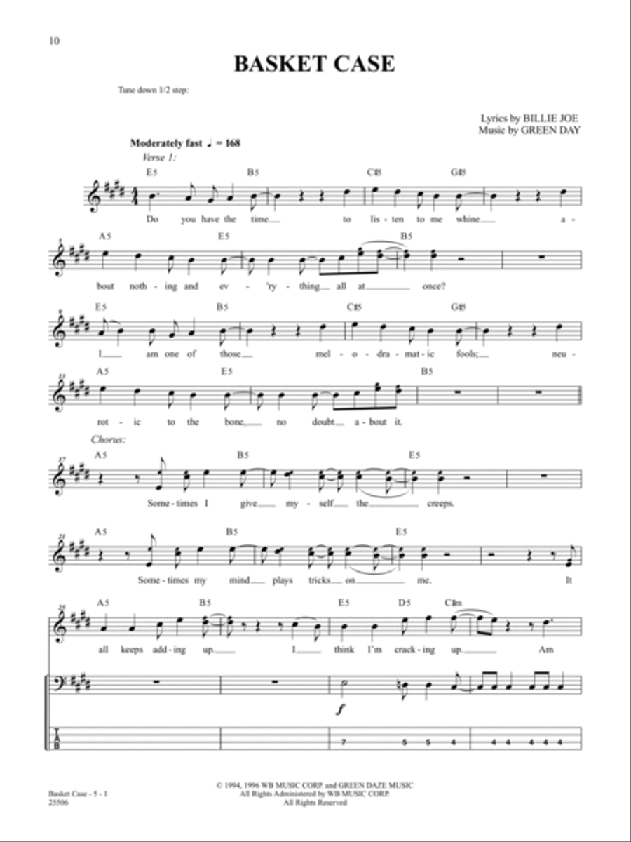 Basket Case Bass Guitar Tablature scores gallery preview page 1