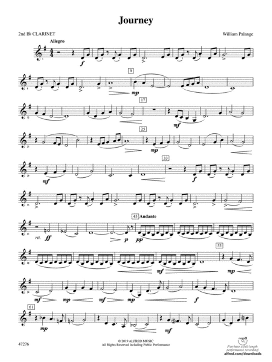 Journey: 2nd B-flat Clarinet Journey: 2nd B-flat Clarinet Concert Band scores gallery preview page 1