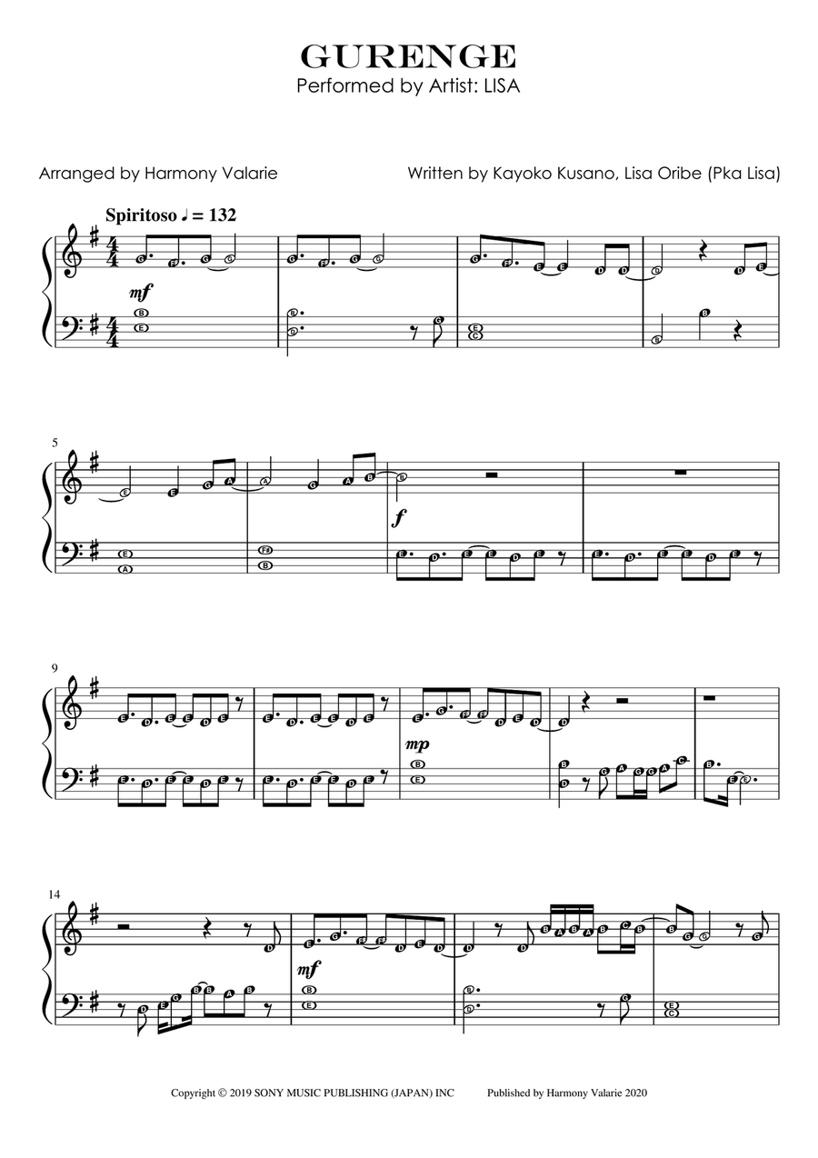 Gurenge Easy Piano scores gallery preview page 1
