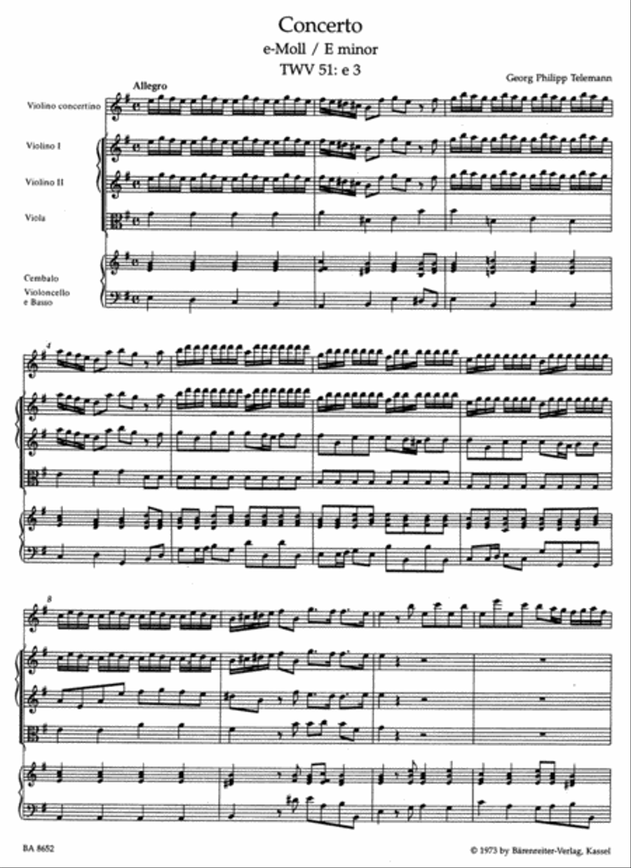 Concerto for Violin and Orchestra in E minor TWV 51:e3 Orchestra scores gallery preview page 2