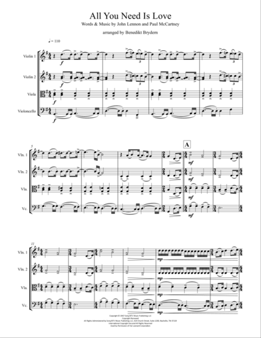 All You Need Is Love String Quartet scores gallery preview page 2