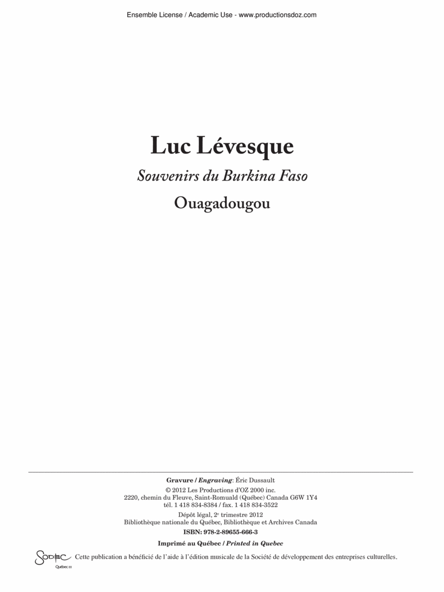 Souvenirs du Burkina Faso / Ouagadougou Guitar Ensemble scores gallery preview page 1
