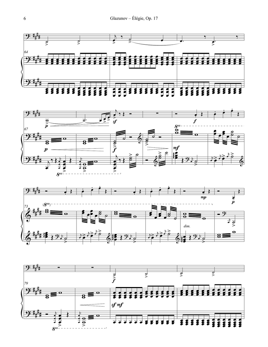 Élégie Opus 17 for Tuba or Bass Trombone & Piano Bass Trombone scores gallery preview page 6