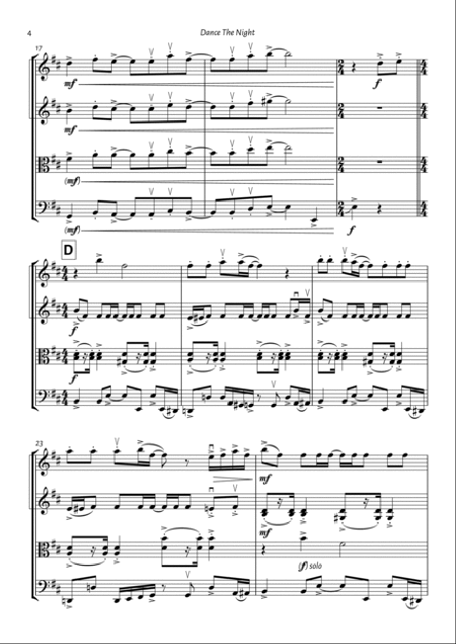 Dance The Night String Quartet scores gallery preview page 4