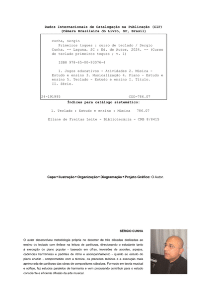 Método - Curso de Teclado Primeiros Toques - Volume 1 - Sérgio Cunha - ISBN: 978-65-00-93076-4