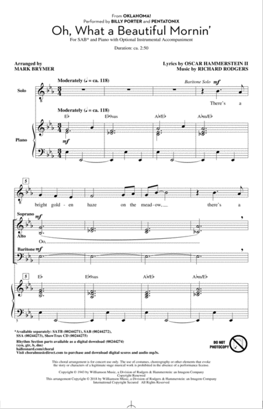 Oh, What A Beautiful Mornin' (from Oklahoma!) 3-Part scores gallery preview page 1