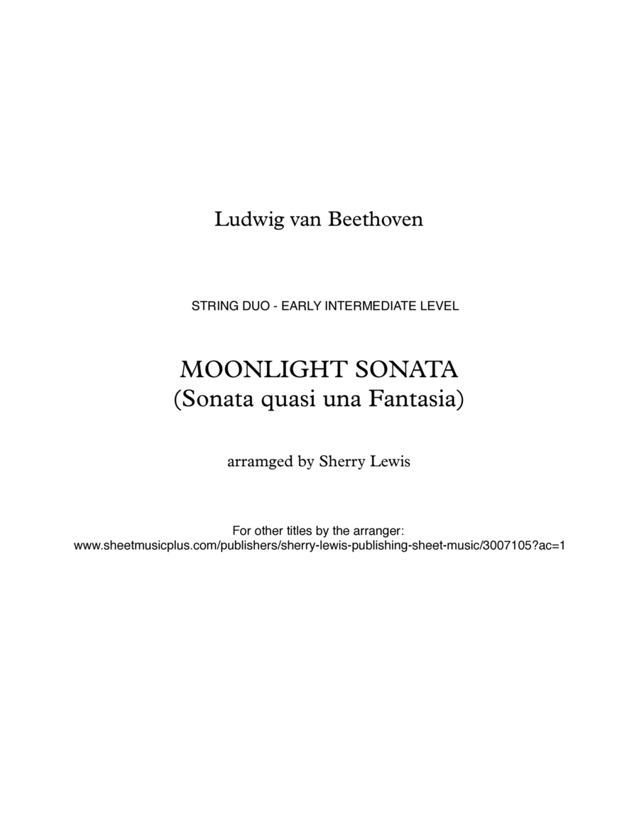 MOONLIGHT SONATA (Sonata quasi una Fantasia), Beethoven, String Duo, Early Intermediate Level for vi String Duet scores gallery preview page 1