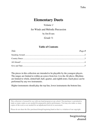 Book cover for Elementary Duets, Volume 1, for Tuba