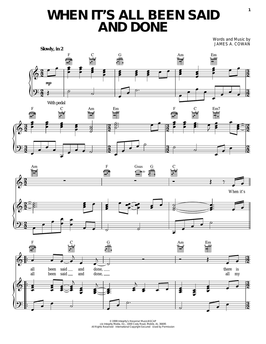 When It's All Been Said And Done Piano, Vocal, Guitar scores gallery preview page 1