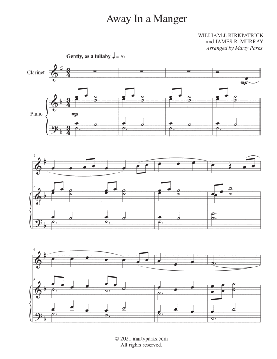 Away In a Manger (Clarinet-Piano) Clarinet Solo scores gallery preview page 1