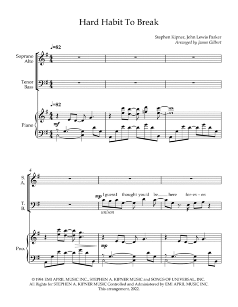 Hard Habit To Break 4-Part scores gallery preview page 2