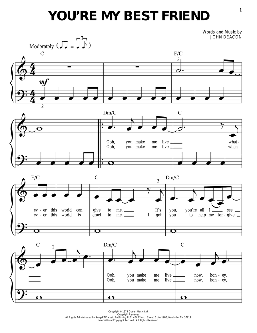 You're My Best Friend You're My Best Friend Easy Piano scores gallery preview page 1