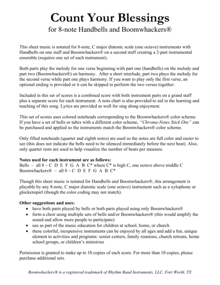 Count Your Blessings (for 8-note Bells and Boomwhackers with Color Coded Notes) image number null