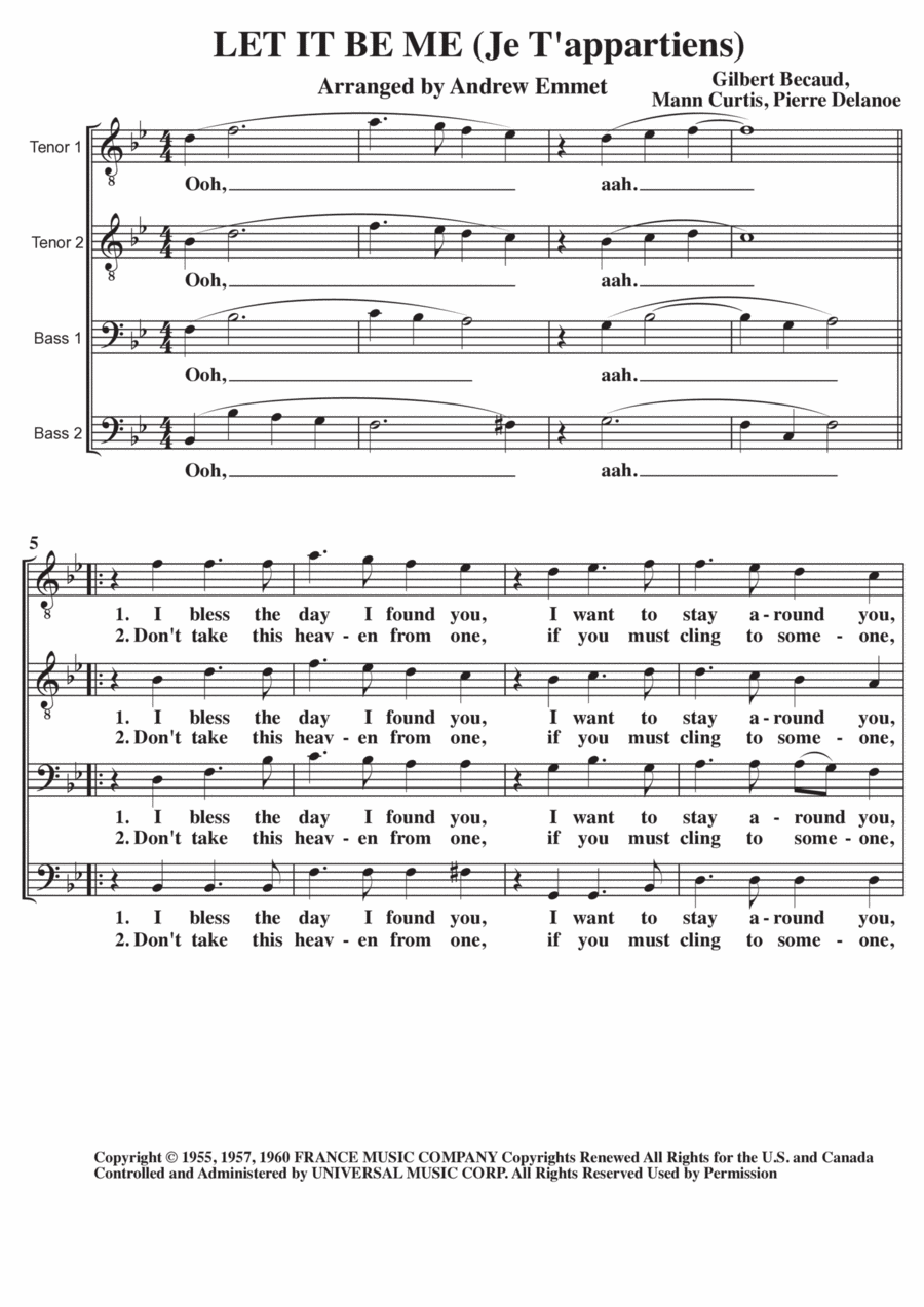 Let It Be Me (Je T'appartiens) TTBB scores gallery preview page 1