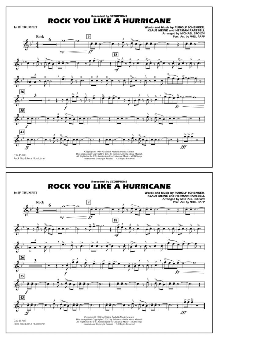 Rock You Like a Hurricane - 1st Bb Trumpet Marching Band scores gallery preview page 1