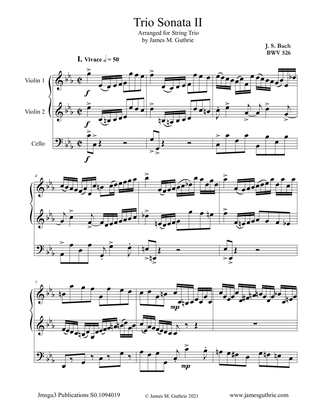 Book cover for BACH: Trio Sonata No. 2 BWV 526 for Violin Duo & Cello