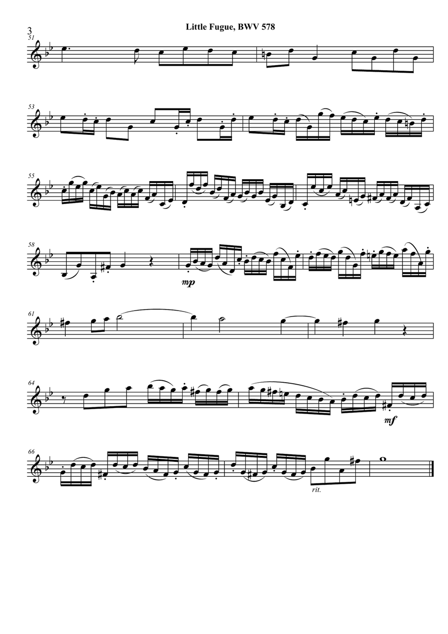 Little Fugue in G minor (transposed to D minor)--arr. sax quartet (SATB or AATB) Saxophone Quartet scores gallery preview page 3