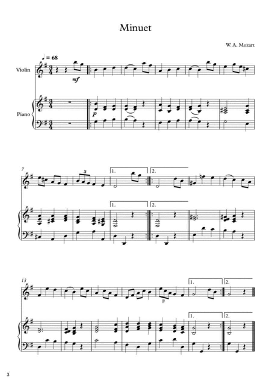 Mozart: 10 Easy Classical Pieces For Violin & Piano Violin Solo scores gallery preview page 4