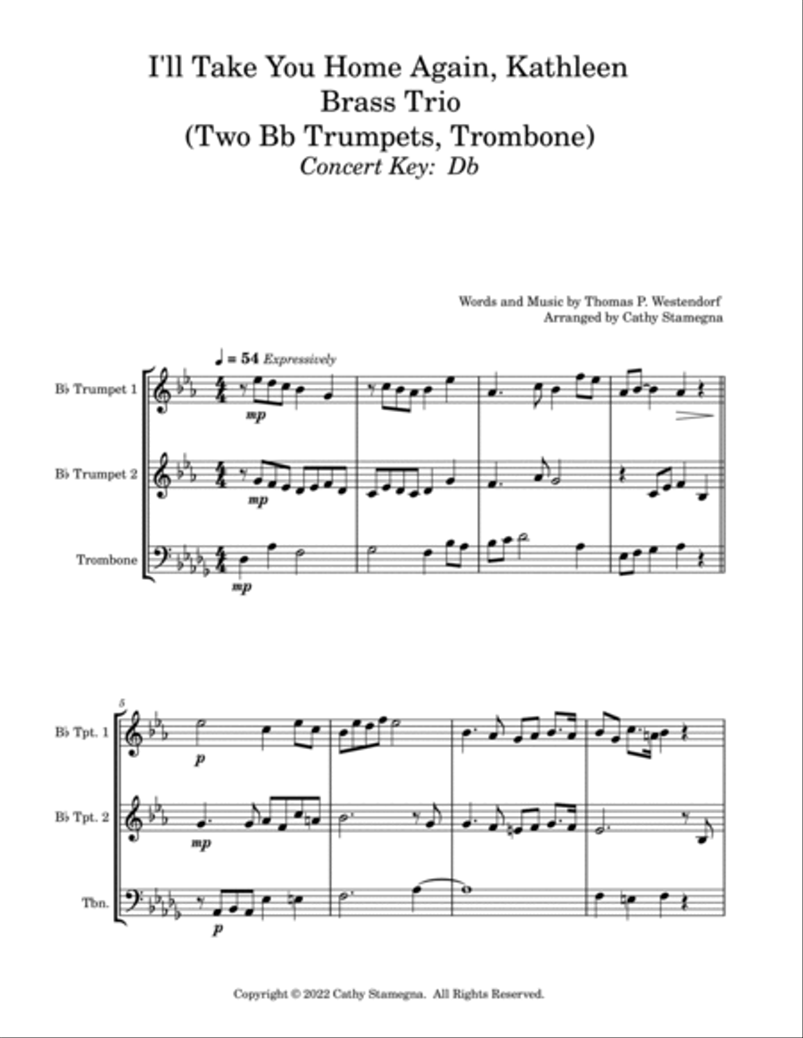 I’ll Take You Home Again, Kathleen (Brass Trio: Two Bb Trumpets, Trombone) Brass Trio scores gallery preview page 2