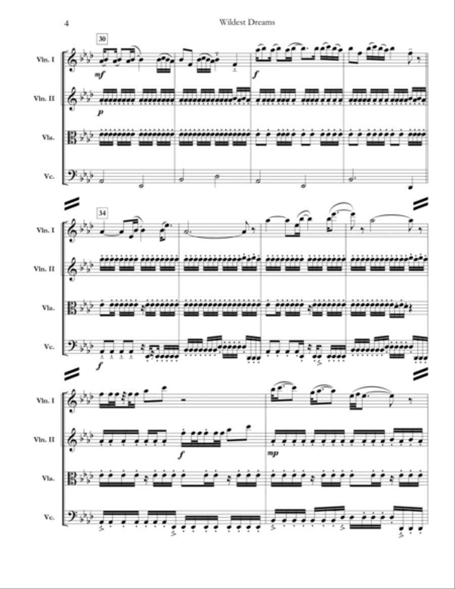 Wildest Dreams String Quartet scores gallery preview page 4