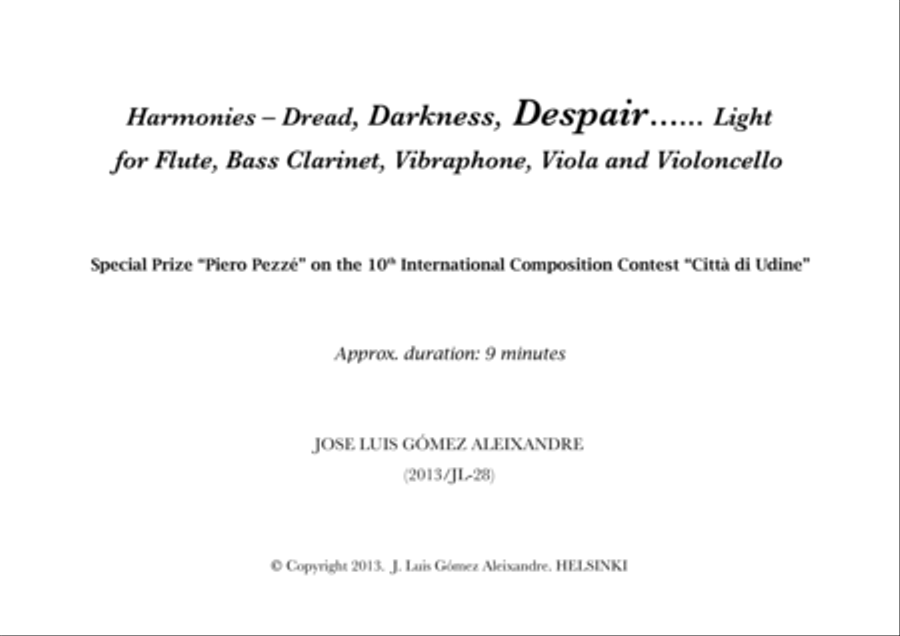 Harmonies - Dread, Darkness, Despair..... Light (Full Score) Small Ensemble scores gallery preview page 1