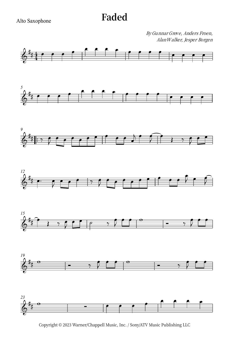 Faded Faded Alto Saxophone scores gallery preview page 1