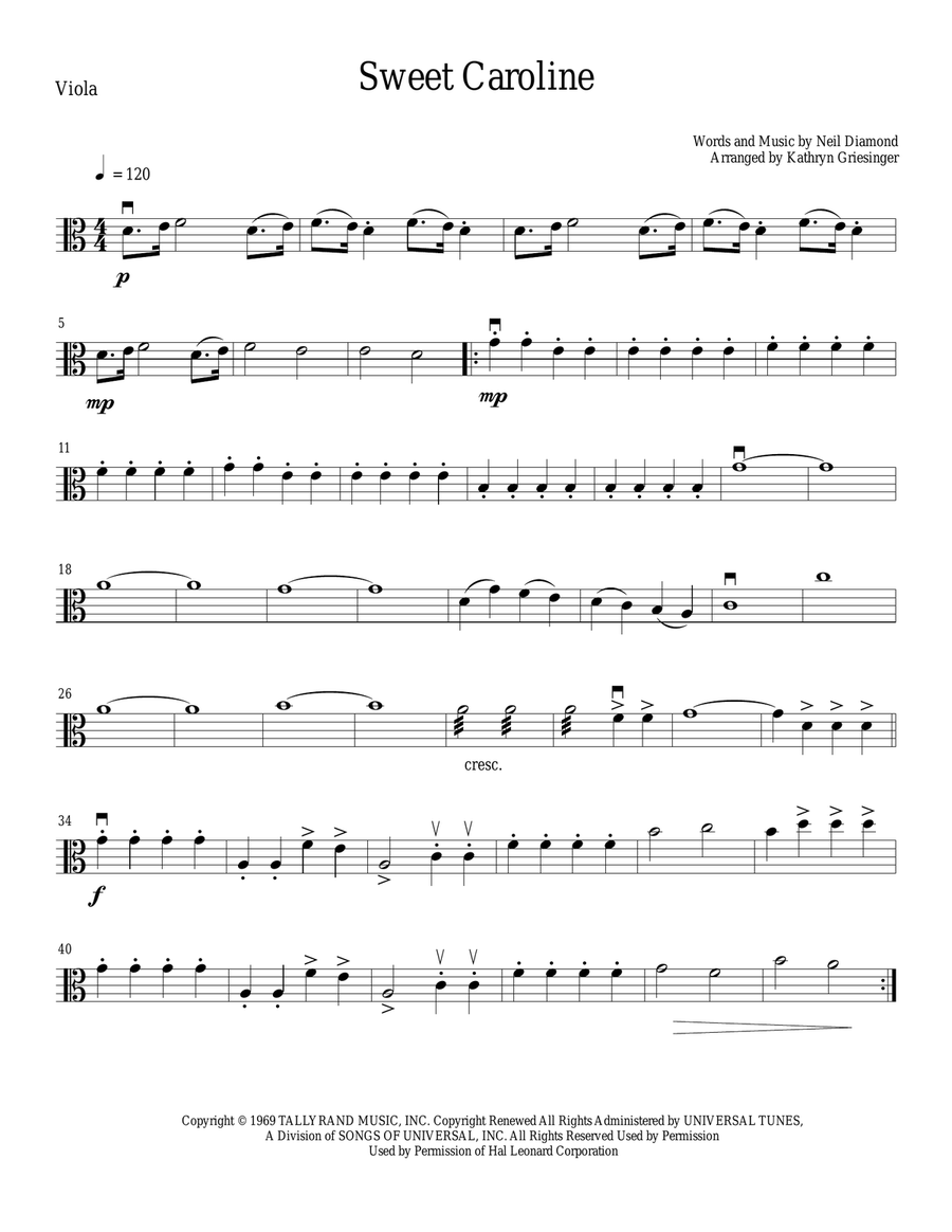 Sweet Caroline Sweet Caroline String Quartet scores gallery preview page 5