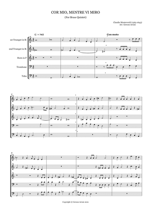 COR MIO, MENTRE VI MIRO - Claudio Monteverdi - for Brass Quintet - Scores and Parts