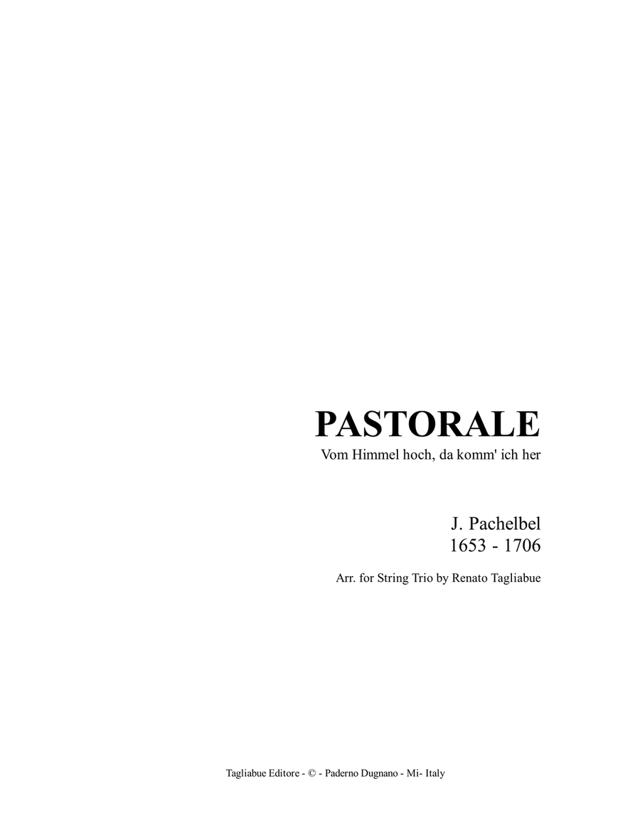 PASTORALE - Pachelbel - Arr. for String Trio with parts PASTORALE - Pachelbel - Arr. for String Trio with parts String Trio scores gallery preview page 1