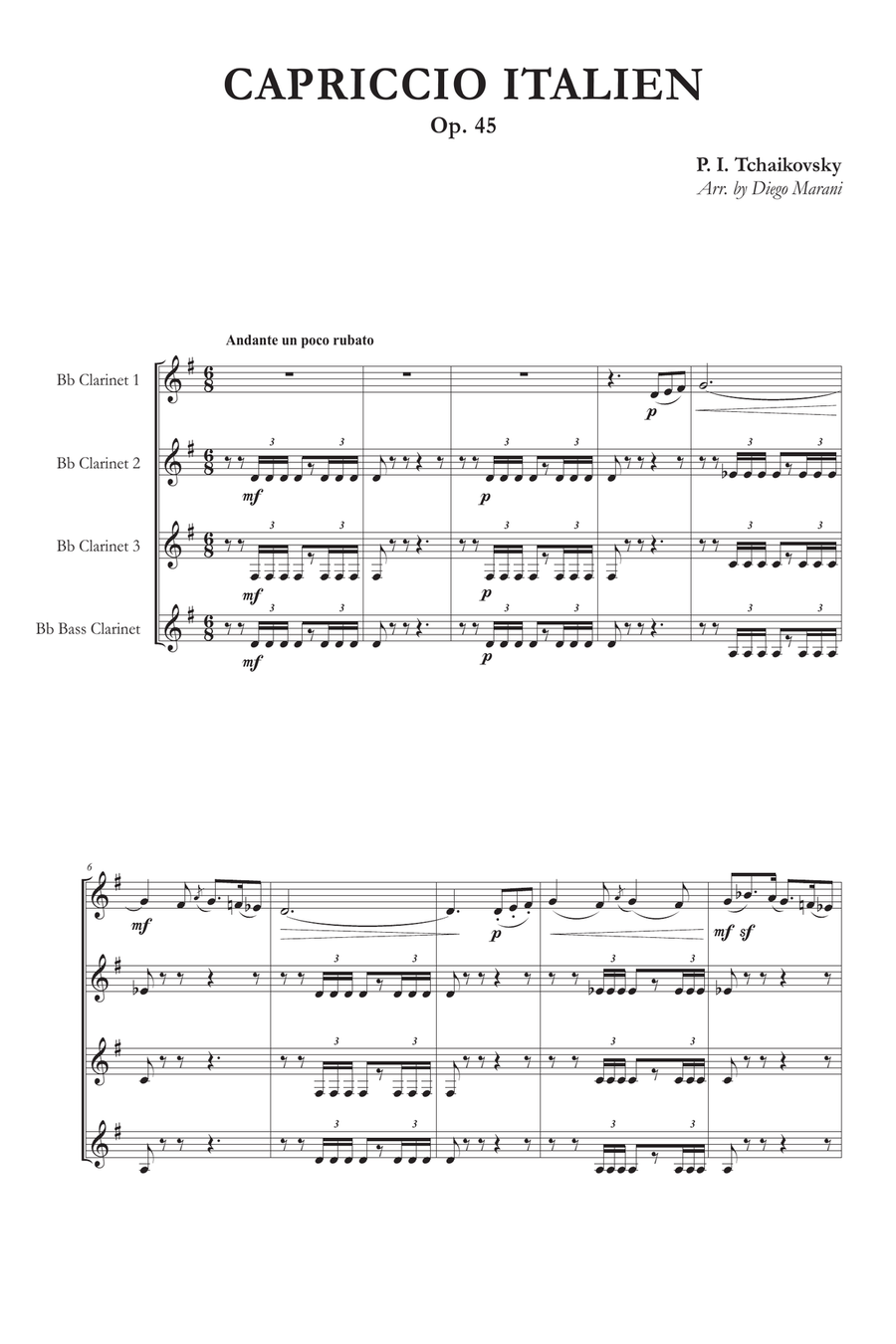 Capriccio Italien for Clarinet Quartet Clarinet Quartet scores gallery preview page 1