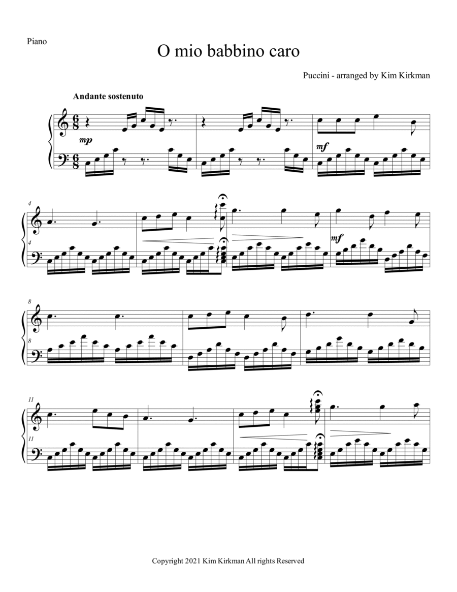 O mio babbino caro - Puccini - for solo piano (no black notes required!) image number null