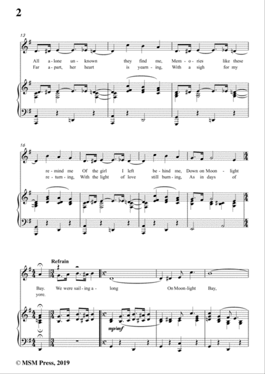 Percy Wenrich-Moonlight Bay,in G Major,for Voice and Piano Voice Solo scores gallery preview page 4