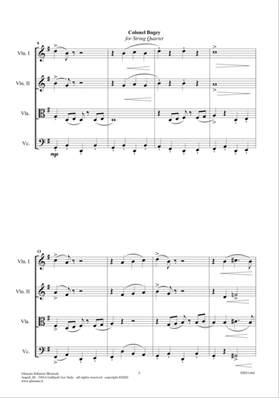 String Quartet: Colonel Bogey March (parts and score) image number null