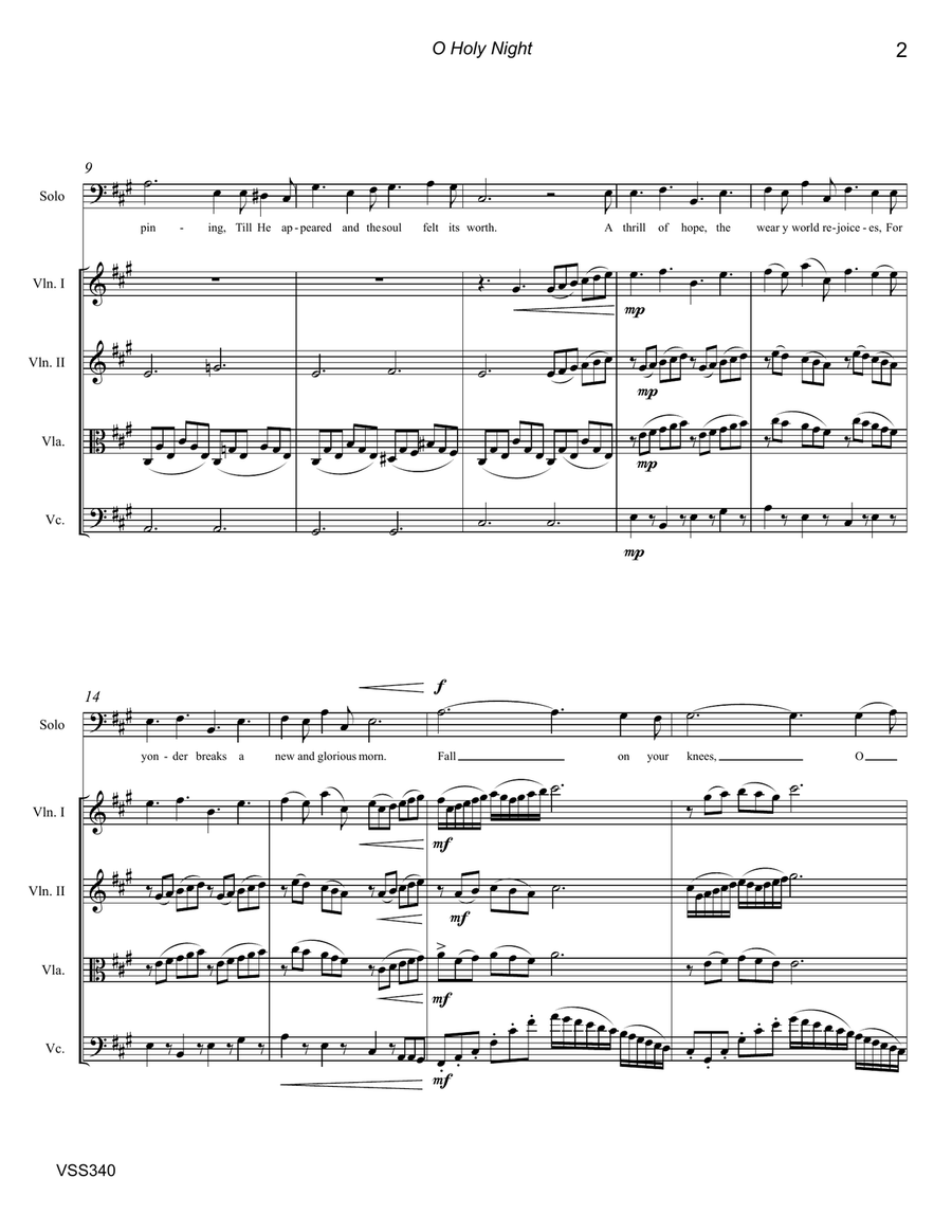 O HOLY NIGHT - VOCAL SOLO with STRING QUARTET accompaniment String Quartet scores gallery preview page 2