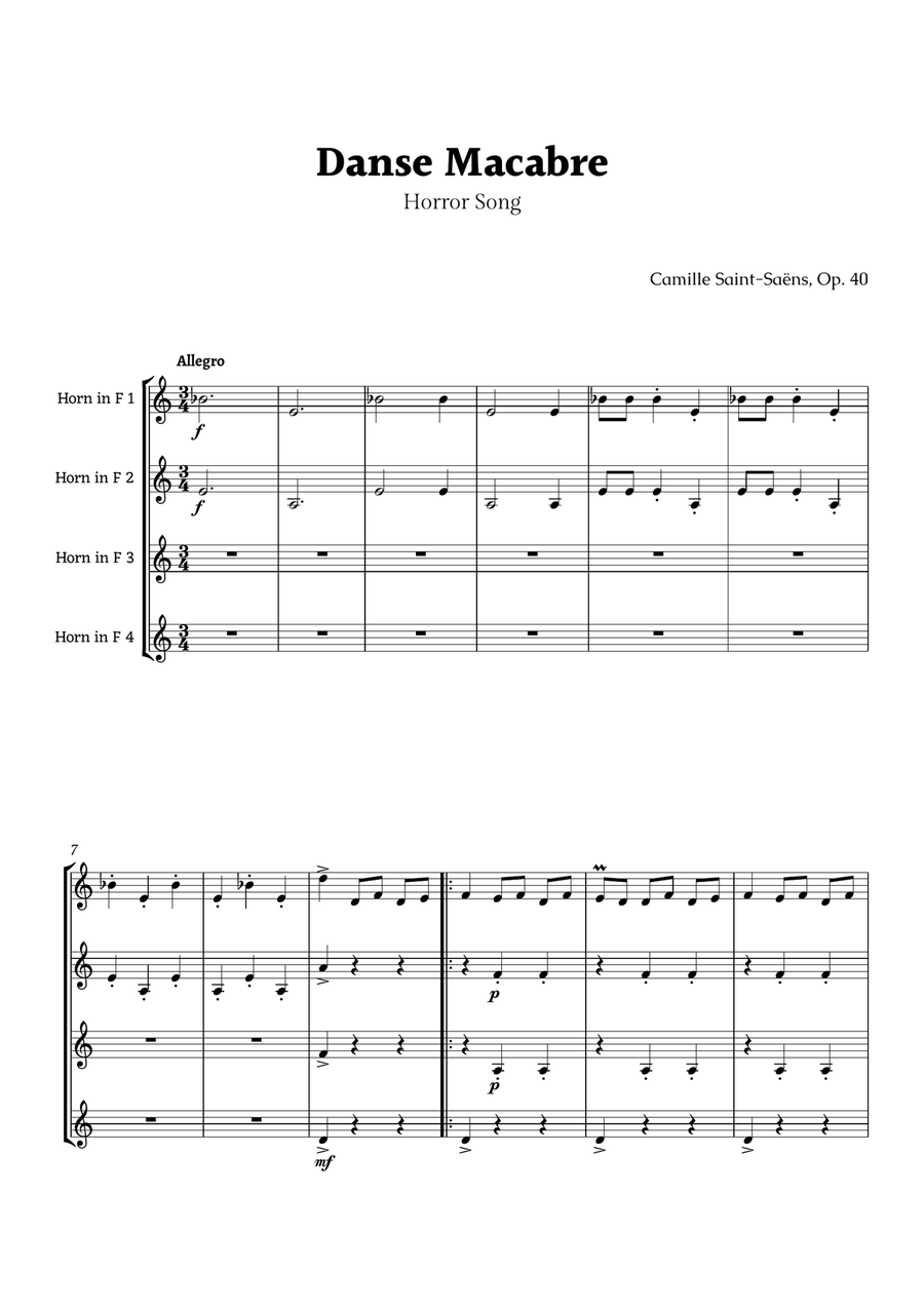 Danse Macabre by Saint-Saëns Brass Quartet scores gallery preview page 1