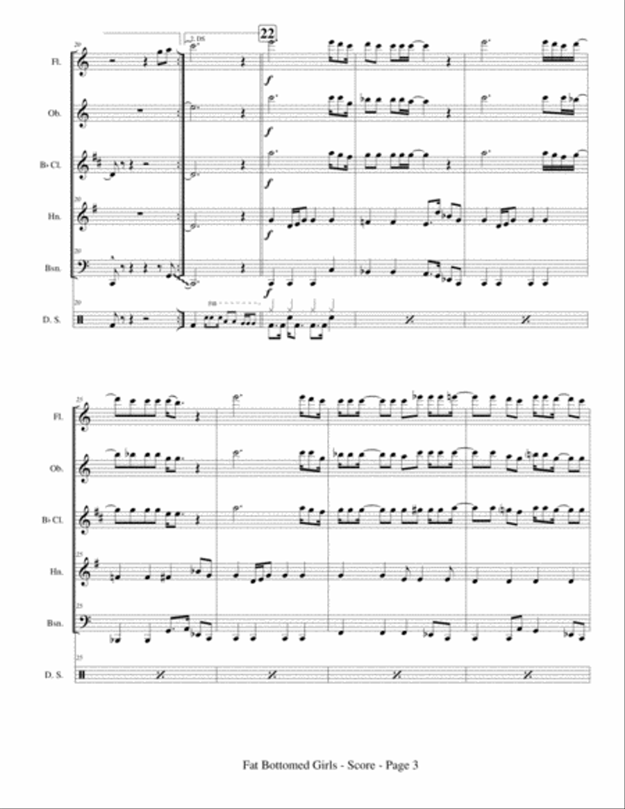 Fat Bottomed Girls Woodwind Quintet scores gallery preview page 5