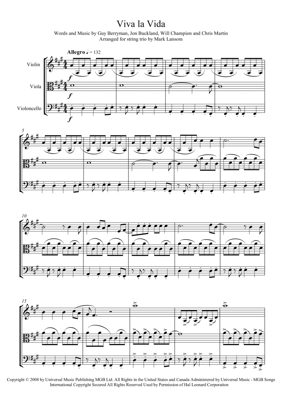 Viva La Vida String Trio scores gallery preview page 1