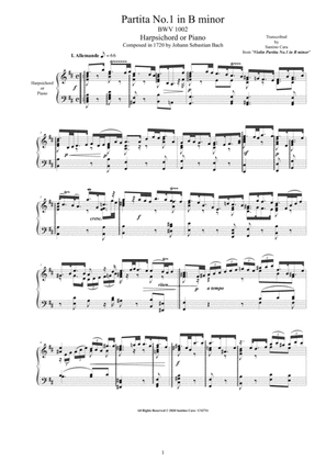 Book cover for Bach - Partita No.1 in B minor BWV 1002 for Harpsichord or Piano
