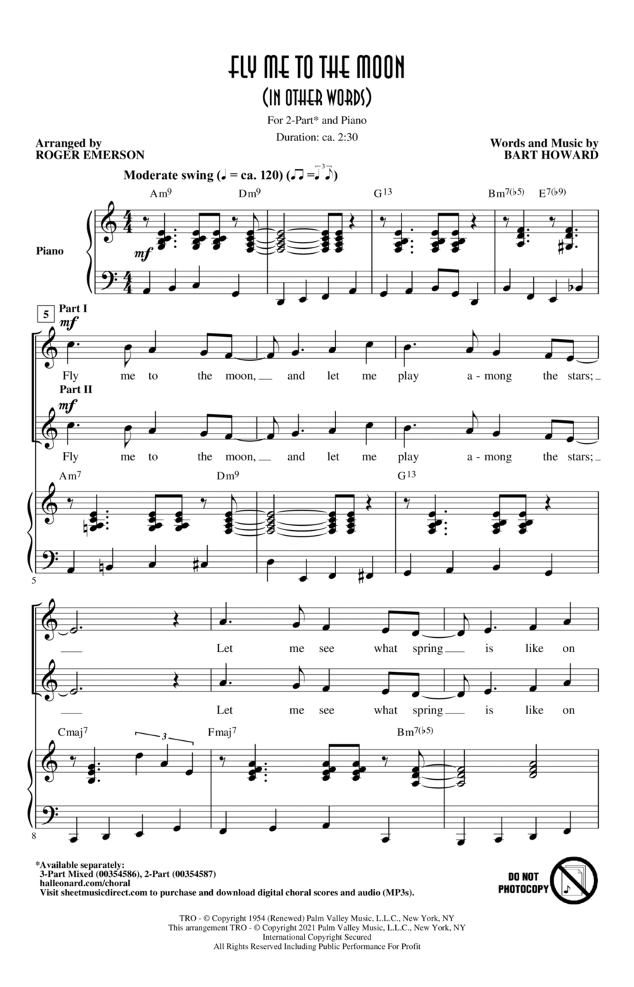 Fly Me To The Moon (In Other Words) (arr. Roger Emerson) 2-Part scores gallery preview page 1