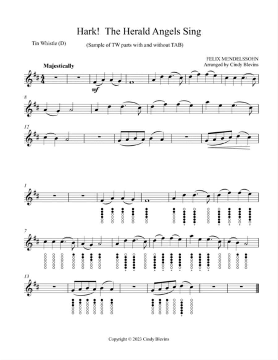 Hark! The Herald Angels Sing, Harp and Tin Whistle (D) Harp scores gallery preview page 2