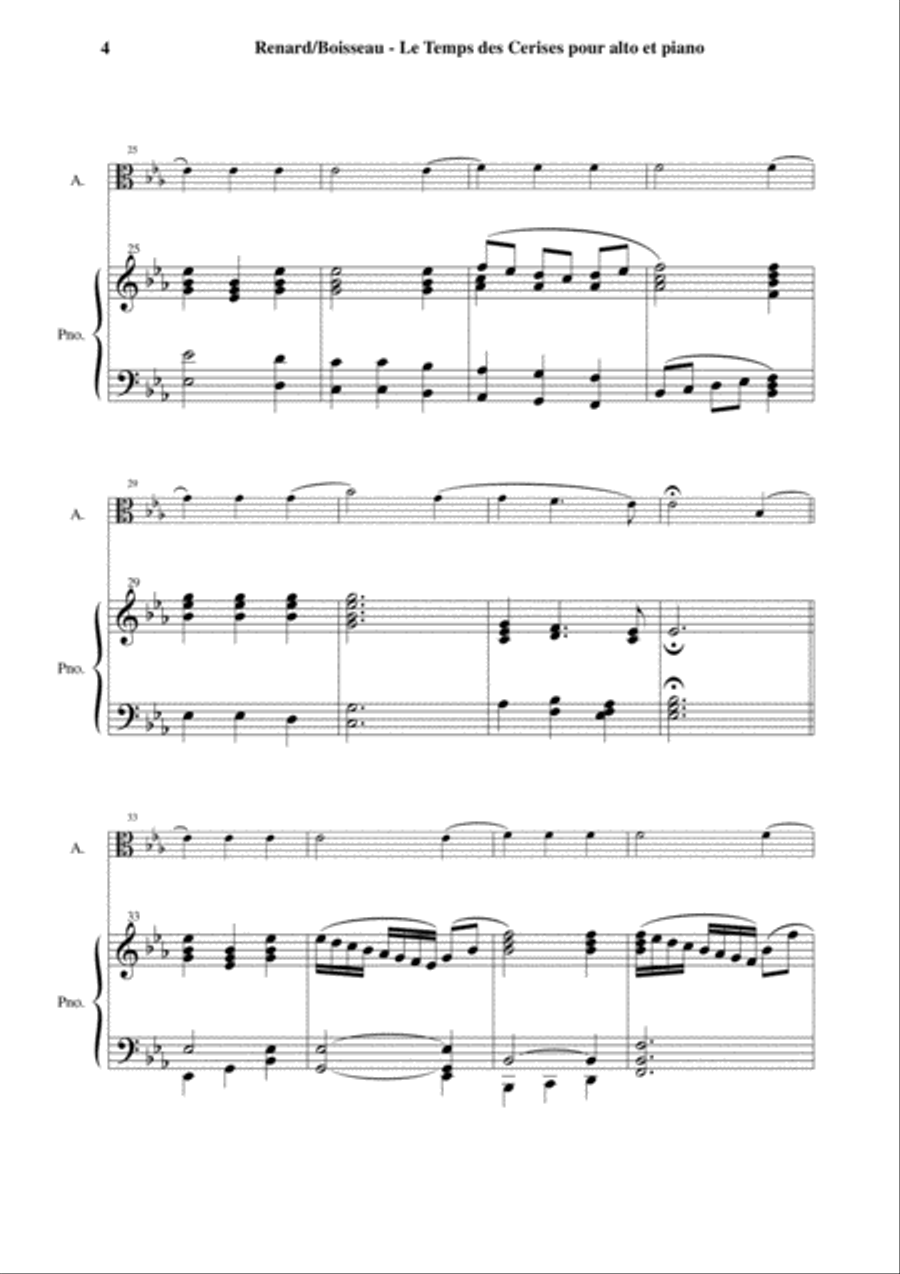 Antoine Renard: Le Temps des Cerises, arranged for viola and piano Piano Accompaniment scores gallery preview page 4